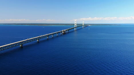 Drone-view-of-the-Mackinac-Bridge-and-blue-waters-of-the-Great-Lakes-in-the-summer-in-Michigan