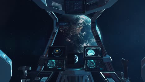 Blick-Aus-Dem-Cockpit-Eines-Raumschiffs---Annäherung-An-Den-Planeten-Erde