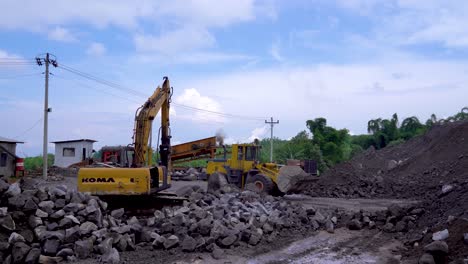 Machinery-processing-of-output-in-sand-and-rock-open-pit-mine-in-Magelang,-Java