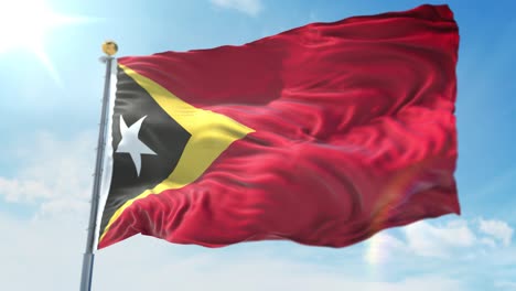 Ilustración-4k-3d-De-La-Bandera-Ondeante-En-Un-Polo-Del-País-Timor-Oriental