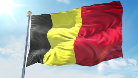4k-3D-Darstellung-Der-Wehenden-Flagge-An-Einem-Mast-Des-Landes-Belgien