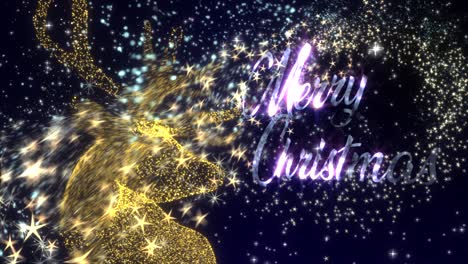 Christmas-motion-graphics-with-a-golden-Reindeer-in-a-shower-of-glittering-particles-and-the-message-�Merry-Christmas�,-in-glowing-text