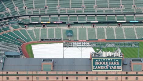 Empty-stadium-Oriole-Park-at-Camden-Yards-during-2020-pandemic,-Baltimore,-Maryland