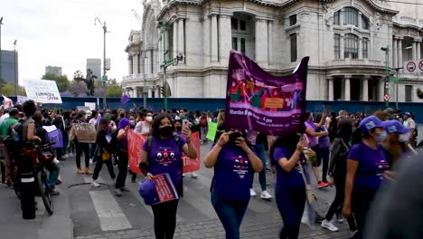 Feminist-march-against-gender-violence,-March-8-in-Mexico-City-thousands-of-women-protest-in-the-streets-for-safety-and-better-living-conditions