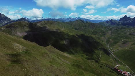 Panoramic-drone-view-of-mountains-in-summer