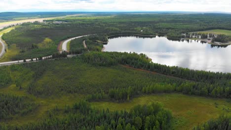 4K-Drone-Video-of-Chena-Lake-Recreation-Areas-and-Campground-near-Fort-Wainright,-Alaska