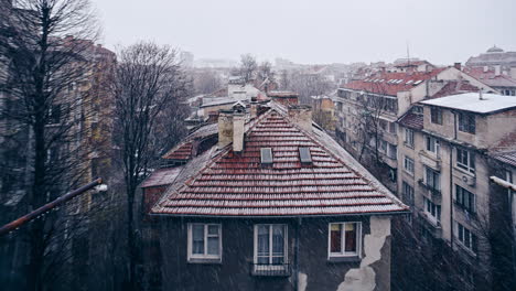 A-4K-timelapse-of-the-city-center-of-Sofia,-Bulgaria,-in-the-European-Union,-on-a-snowy,-winter-day