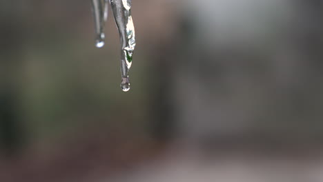 Copy-space-around-melting-icicle-as-water-drops-falling-down-selective-focus