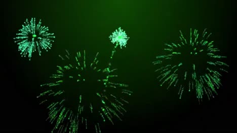 Feuerwerk-Explodiert-über-Schwarzer-Hintergrundanimation-Mit-Grünem-Farbton