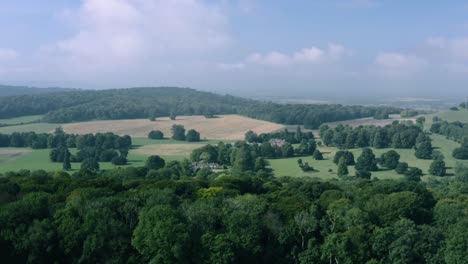 Drone-shot-rising-over-treetops-to-reveal-beautiful-English-countryside