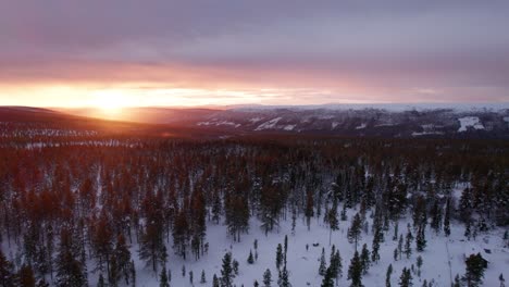 Brennender-Sonnenuntergang-über-Der-Winterlichen-Bergwaldlandschaft