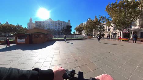 Rental-bicycle-commute-at-Valencia-square-Spain-pov