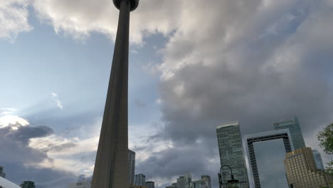 View-From-The-Base-Of-Iconic-CN-Tower-In-Bremner-Boulevard,-Downtown-Core-Of-Toronto-In-Ontario,-Canada