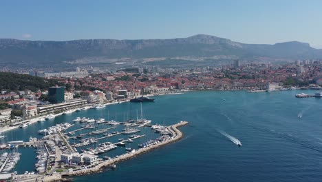 Panoramic-View-Of-Split,-Croatia-During-Daytime---aerial-drone-shot