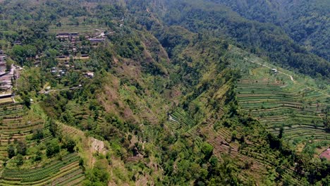 Umbul-Sidomukti-valley-in-Ambarawa,-Indonesia.-Aerial-reverse