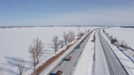 Aerial-view-showing-massive-lineup-of-freedom-convoy-coming-from-east-coast-canada