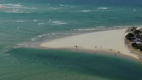 Beautiful-aerial-panoramic-view-of-Noosa-Heads-beach-and-seashore-with-tourists-enjoying-summer-season