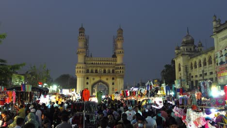 Crowded-local-market-near-famous-monument-Charminar-at-night