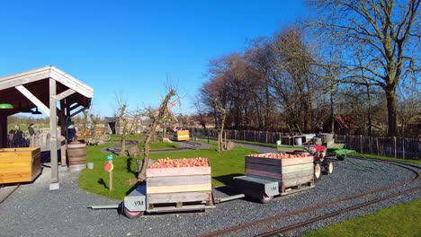 Pan-Left-View-Across-Railway-Attraction-At-Fien-And-Teun-Park-In-Groomt-Ammers