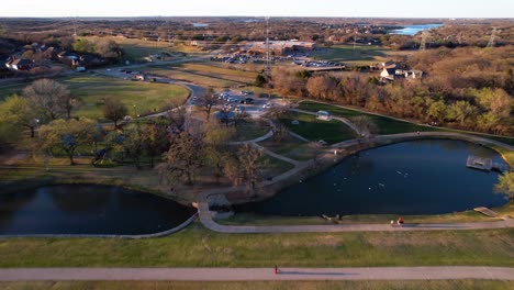Aerial-footage-of-two-ponds-in-Unity-Park-in-Highland-Village-Texas