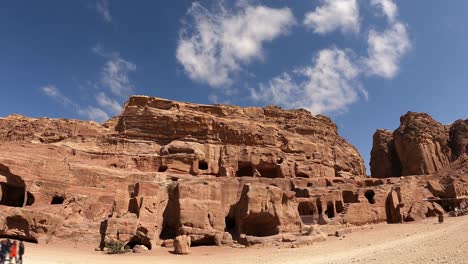 A-view-of-the-ancient-royal-tombs-of-Petra,-Jordan---static-time-lapse