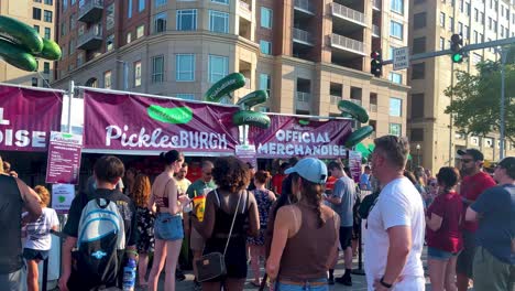 People-are-lining-up-to-get-the-official-merchandise-of-the-Picklesburgh-food-festival