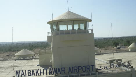 Aerial-View-Of-Air-Traffic-Control-Tower-At-Mai-Bakhtawar-Airport