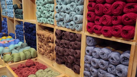 Wide-Tilt-Down-of-Colored-Yarn-in-a-Craft-Shop
