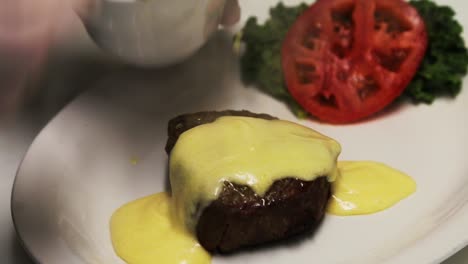 Steak-dinner-being-plated-in-restaurant