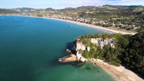 Aerial-view-of-spectacular-hidden-cove-in-New-Zealand