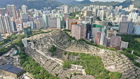 Drone-shot-of-Tsuen-Wan-Chinese-permanent-Cemetery-in-Hong-Kong