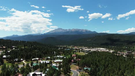 Majestic-Aerial-Fight-toward-Pikes-Peak,-Outskirts-of-Suburban-Colorado-Springs-Below