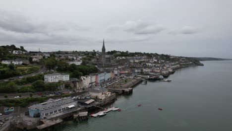 Cobh-town-Ireland--panning-drone-aerial-view