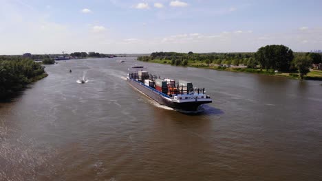 Missouri-Container-Ship-Sailing-On-Oude-Maas-River-Near-Zwijndrecht,-Netherlands