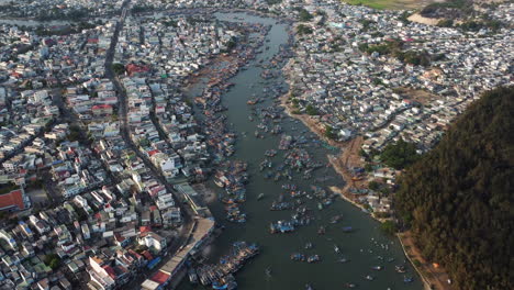Aerial,-fishing-town-in-Southeast-Asia