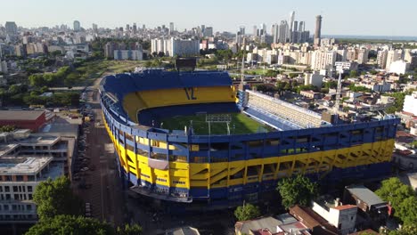 Flying-Backwards-From-Bombonera-Stadium-Of-Boca-Juniors-In-Buenos-Aires,-Argentina
