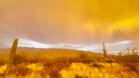 Tormenta-Monzónica-Al-Atardecer-En-El-Desierto-De-Arizona-Con-Arco-Iris-Completo