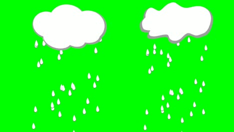 Stellen-Sie-Animations-Motion-Grafiken-Ein,-Regenwassertropfen,-Weiße-Wolke-Auf-Grünem-Hintergrund