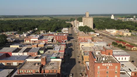 Abilene,-Kansas-skyline-wide-shot-with-drone-video-pulling-out