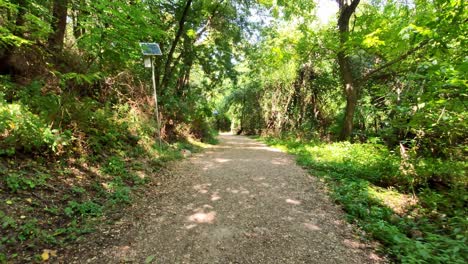 Ein-Langsamer-Spaziergang-Auf-Einem-Waldweg-In-Einem-Park-In-Der-Nähe-Von-Trojan,-Bulgarien