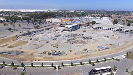 Aerial-View-Of-A-Demolished-Shopping-Mall-In-Newark,-California,-USA---drone-shot