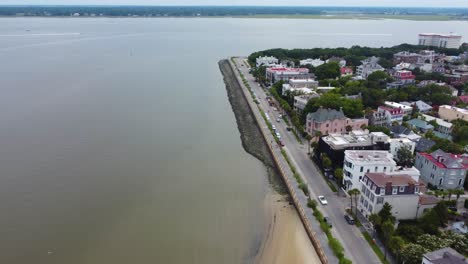 A-drone-shot-of-the-battery-in-Charleston,-Sc