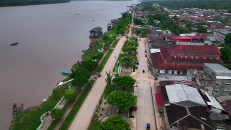 Pucallpa,-Perù---City-on-the-Amazon-River-jungle-rainforest---4k-HIgh-Resolution---Drone-fly-view-shot-from-above
