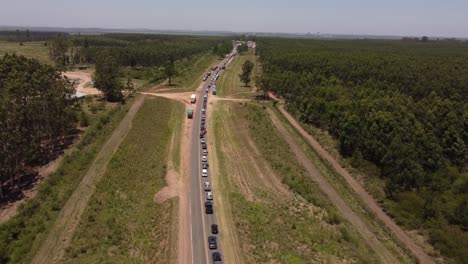 Aerial-view-of-the-enormous-traffic-jam-on-the-highway-at-the-border-of-Argentina-and-Uruguay