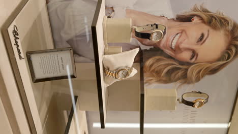 Vertical-View-Of-A-Luxurious-Swiss-Wrist-Watch-On-The-Store-Counter
