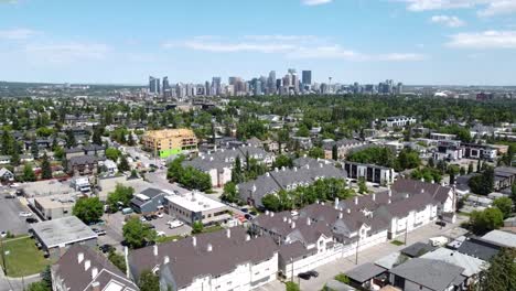 Drone-flying-towards-the-city-of-Calgary-on-a-sunny-summer-day