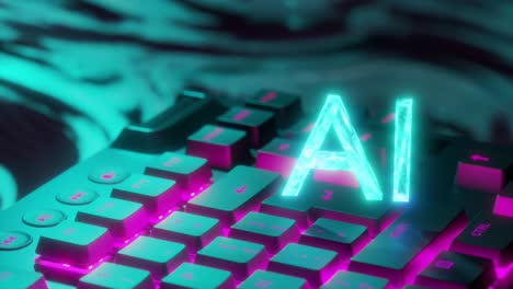 Motion-graphics-of-glowing-AI-letters-over-spinning-computer-keyboard