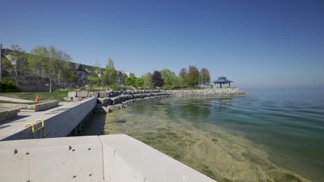 Walking-along-the-lakeshore-of-Lake-Ontario-in-Mississauga-on-a-sunny-summer-day