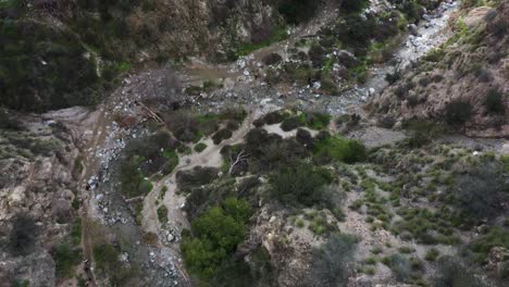 Several-hikers-walking-through-Eaton-Canyon-Falls-trail-in-Pasadena,-Angeles-National-Forest,-California