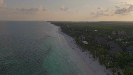 Tulum-Beach-Coastline-Landscape-during-Beautiful-Mexico-Sunset---Aerial-Panorama-with-Copy-Space